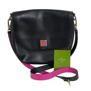 Kate Spade Doreen Bond Street Leather Crossbody Bag Black Hot Pink Colorblock